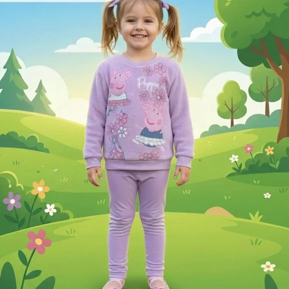 Peppa Pig Girls' Fleece Sweatshirt & Joggers – Pink Ballerina 2-Piece Set - Picture 1 of 4